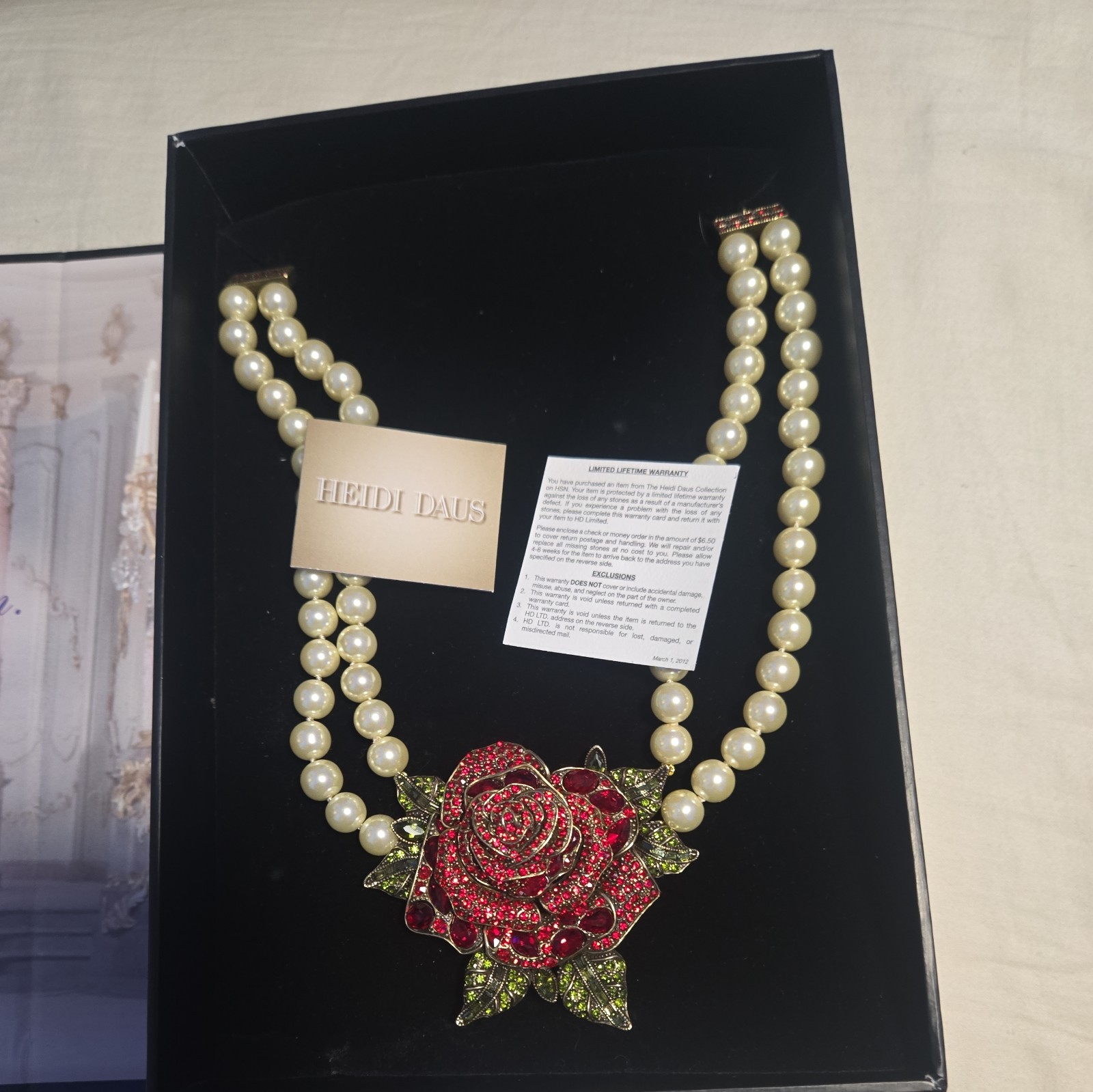 RARE Red Rose Heidi Daus Pearl Necklace Enchanted Beauty and The Beast NIB