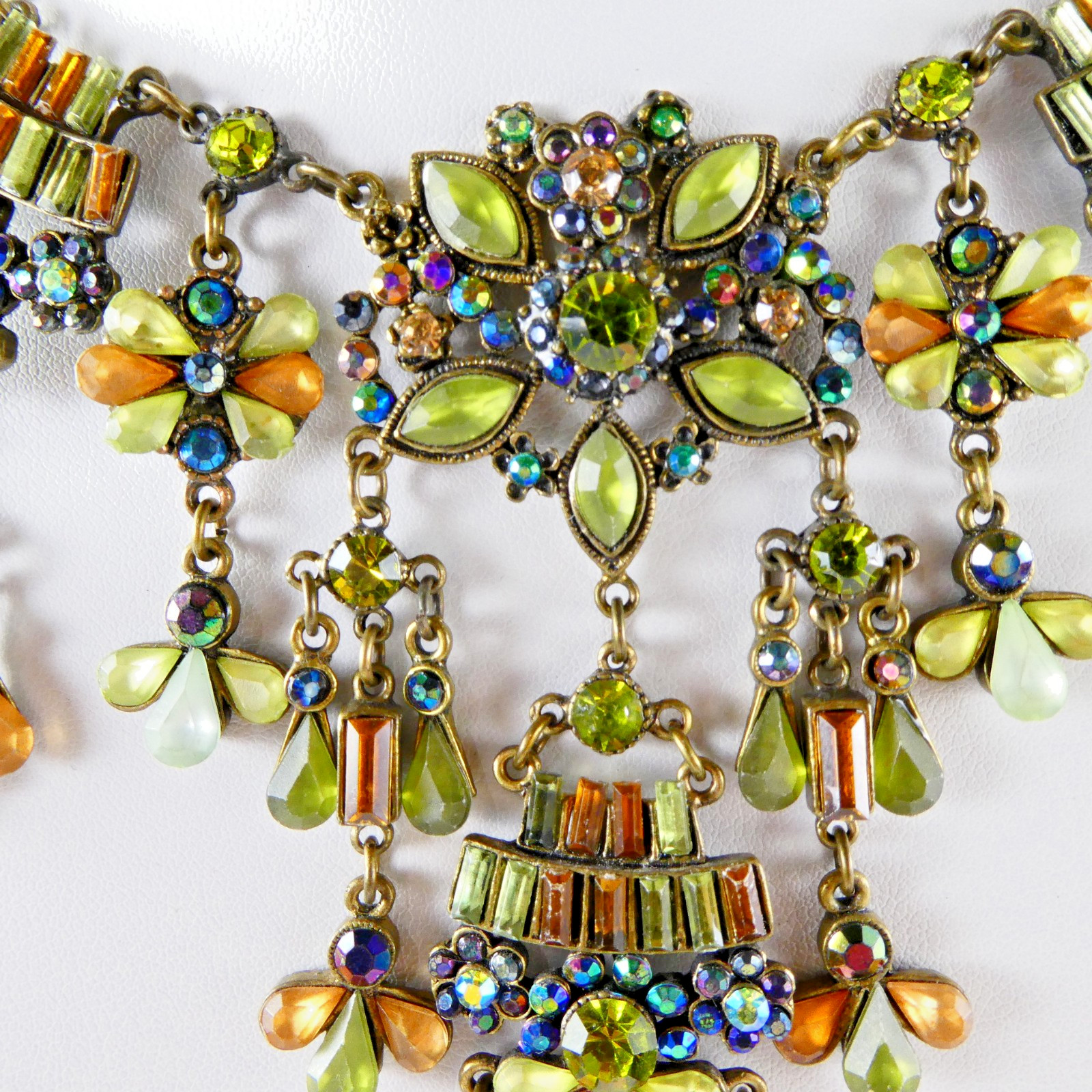 Pretty Bib Style Necklace Multi Color Designer Quality Brass Tone