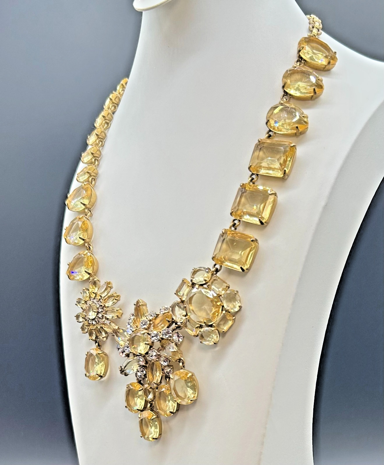 J Crew Yellow Citrine Crystal Rhinestone Cluster Bib Statement Necklace VTG NWOT