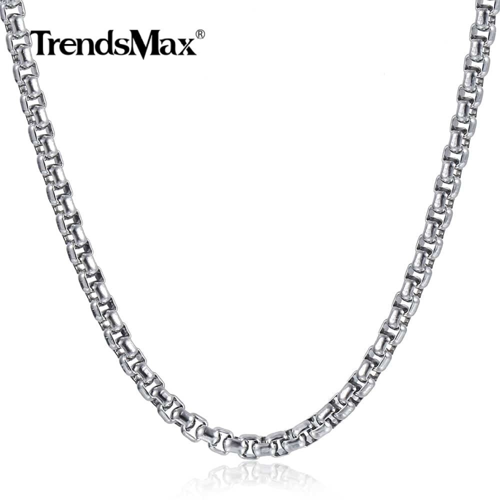 3mm Mens Womens Silver Stainless Steel Round Box Link Chain Necklace 18-28inch