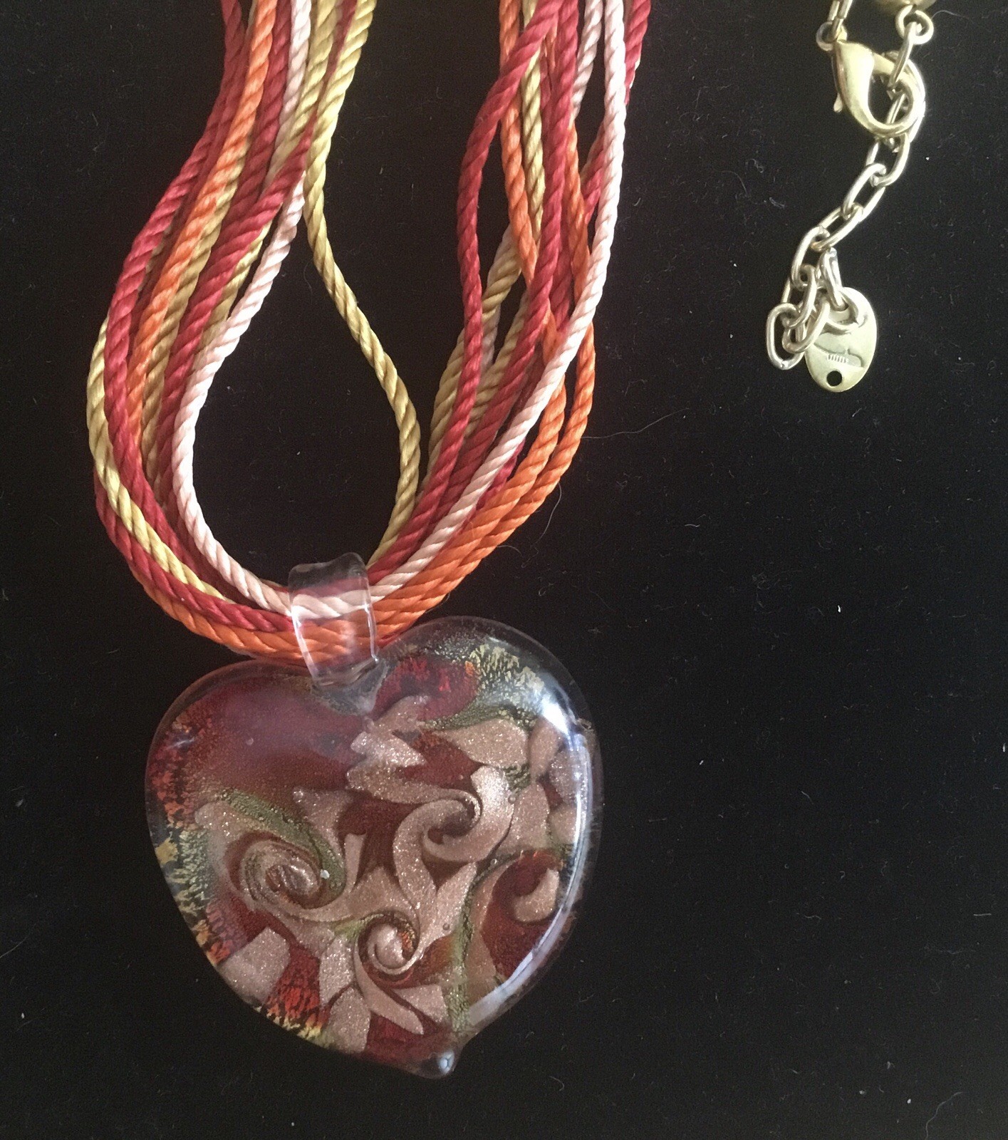 Antica Murrina Venetian Glass Heart Pendant on coloured strings,