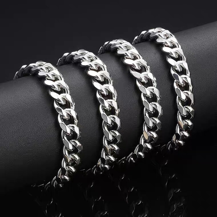 16-36″ Stainless Steel Silver Chain Cuban Curb Womens Mens Necklace 3/5/7/9/11mm