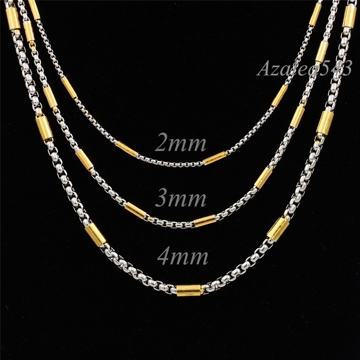 2.5/5MM 20″ MENs BOYs Silver/Gold Tube Box Stainless Steel Chain Necklace