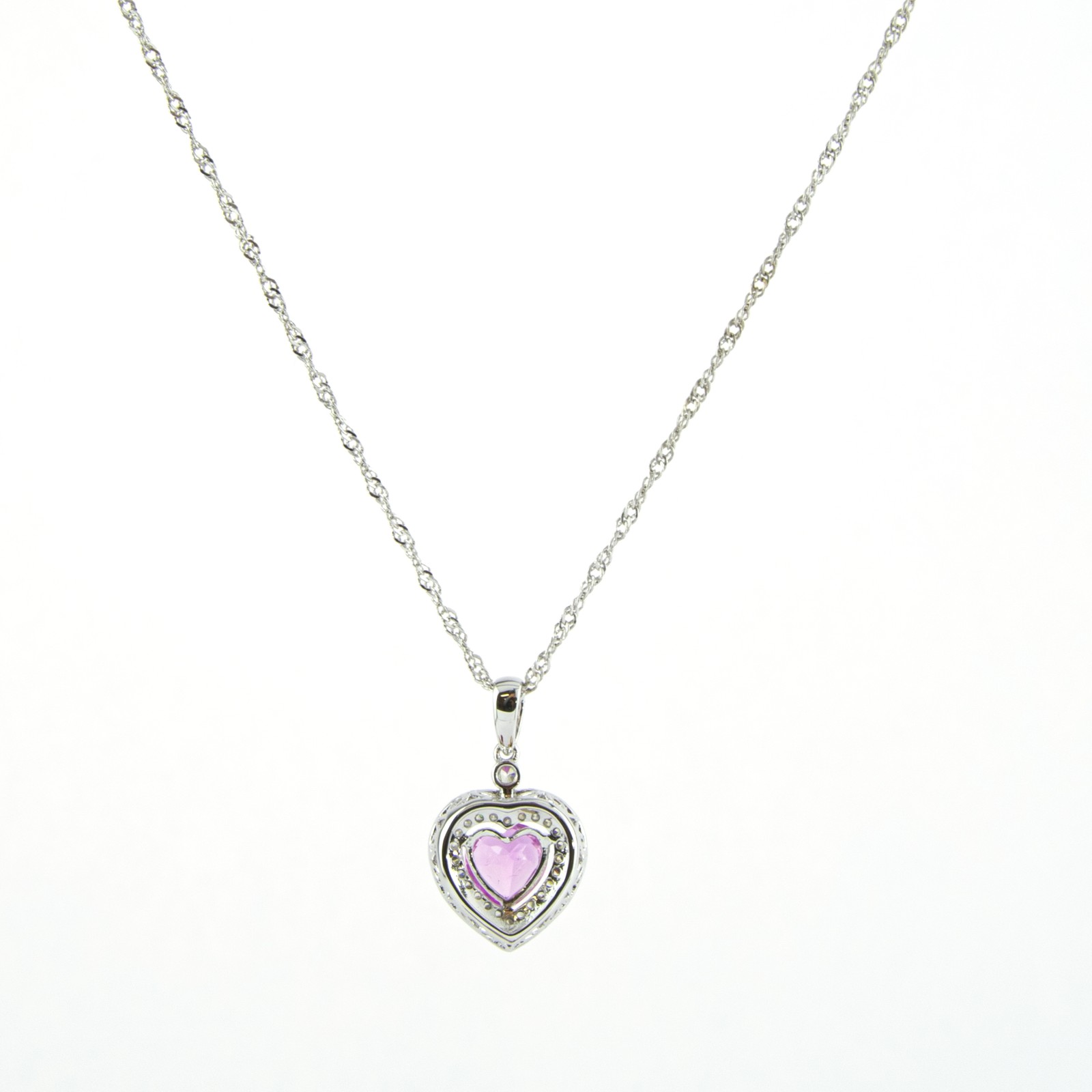 Gold Coast Platinum Plated Pink Sapphire Heart Pendant and 18″ Necklace Set
