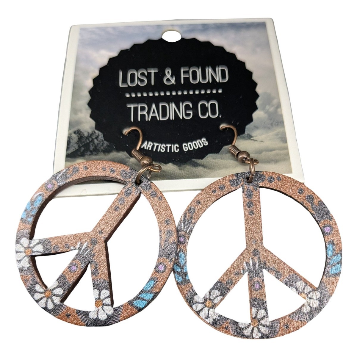 Lost & Found Trading Co. Floral Peace Sign Wooden Earrings