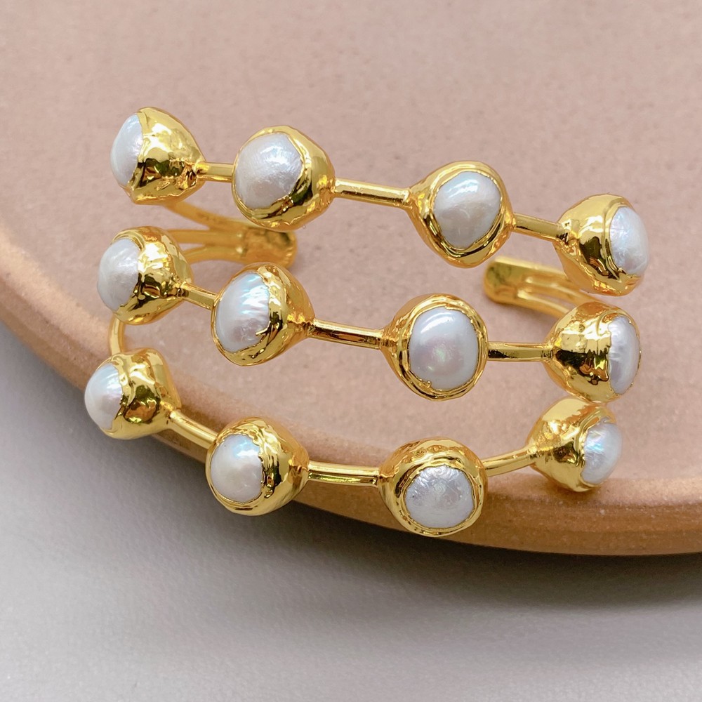 Muli Rows White Freshwater Pearl Bangle Bracelet Female Jewelry