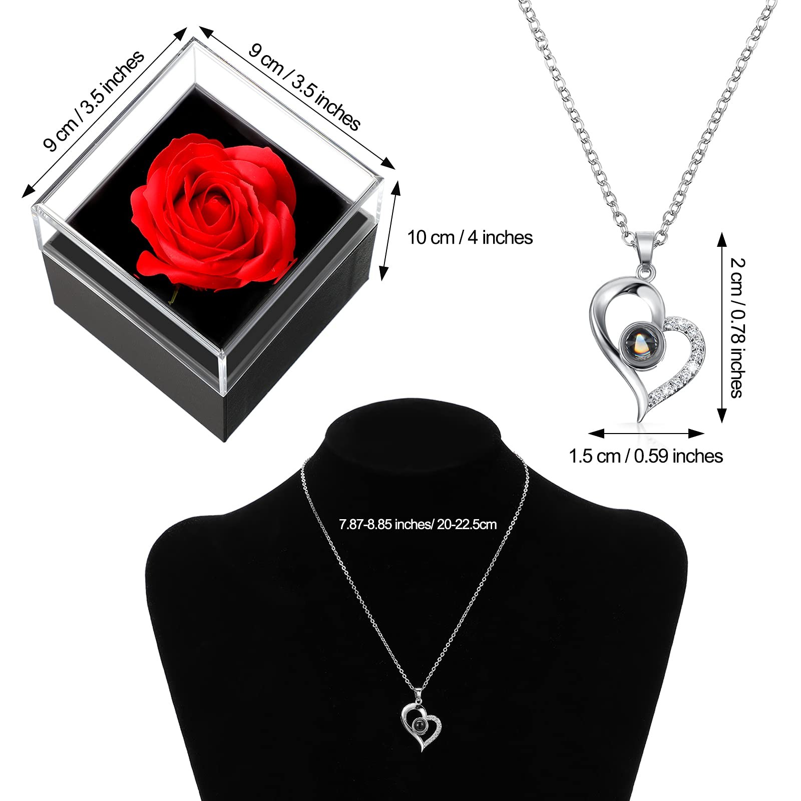 Women Gifts Ideas for Valentines Day, Preserved Forever Rose Gift with Necklace*