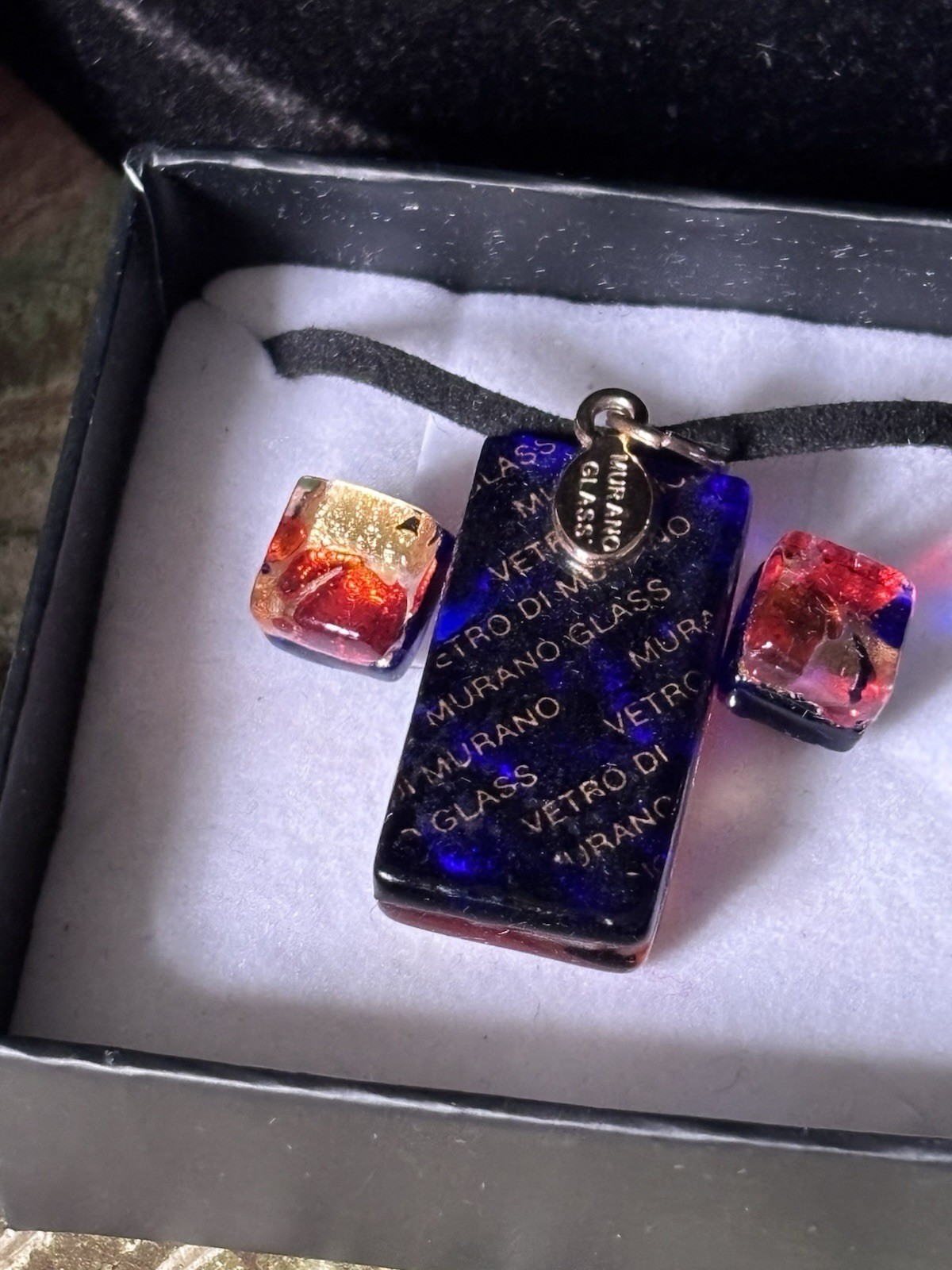 Murano Glass Pendant & Earrings Set Millefiori Gold Foil Venetian Boxed