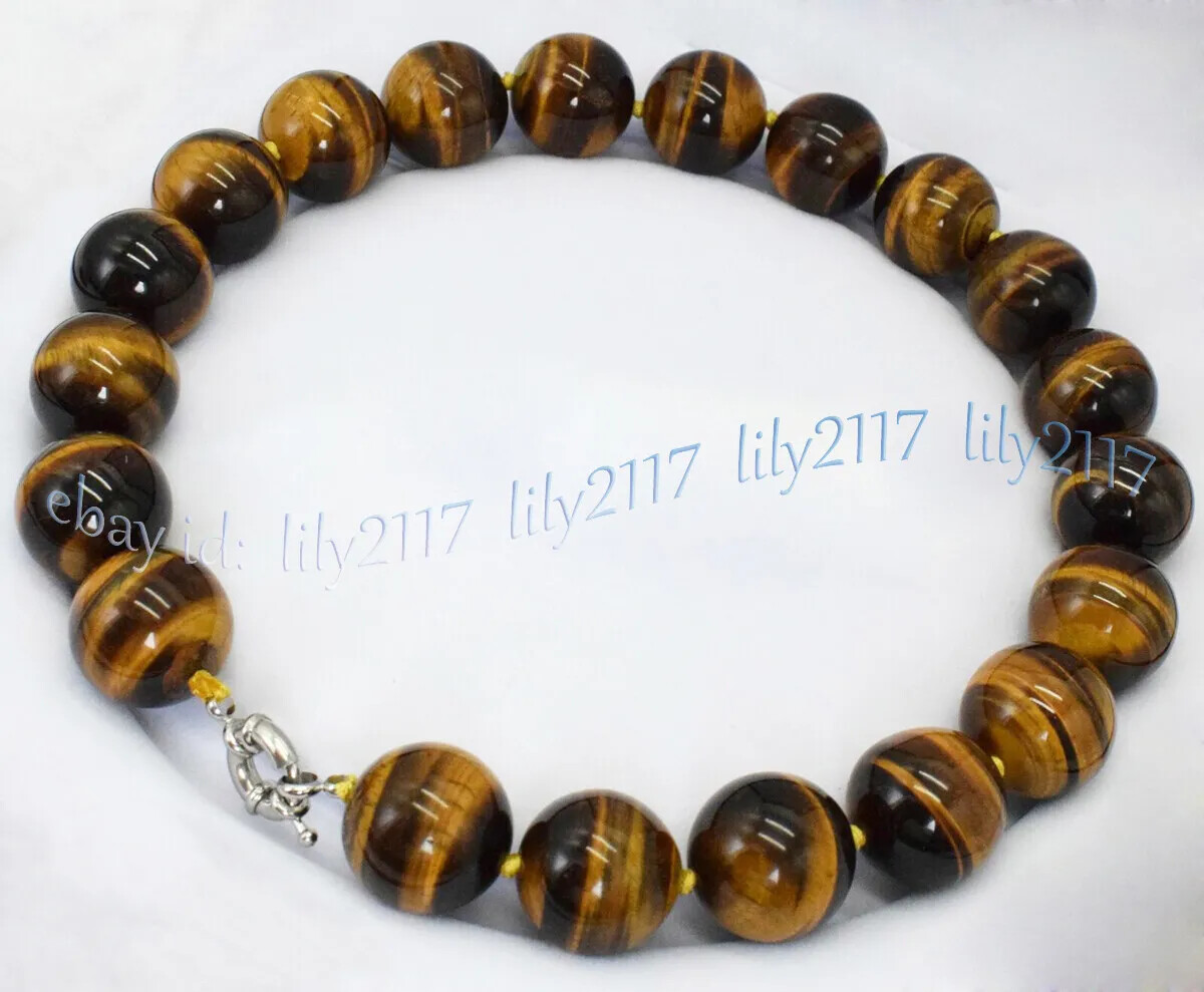 Huge 20mm Natural Yellow Tiger’s Eye Round Gemstone Beads Necklaces 14-36”