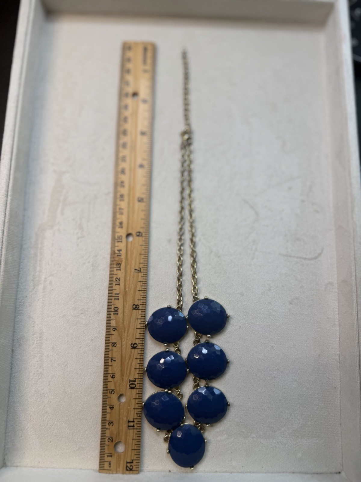 Blue Round Disc Statement Necklace Metal Gold Tone Cable Chain 7 Gemstones