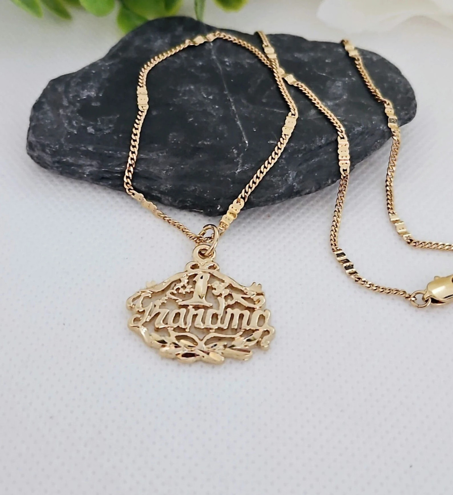 Gold Grandma Necklace, Number One Grandma Necklace, 14k Heavy Plated Gold, Fancy