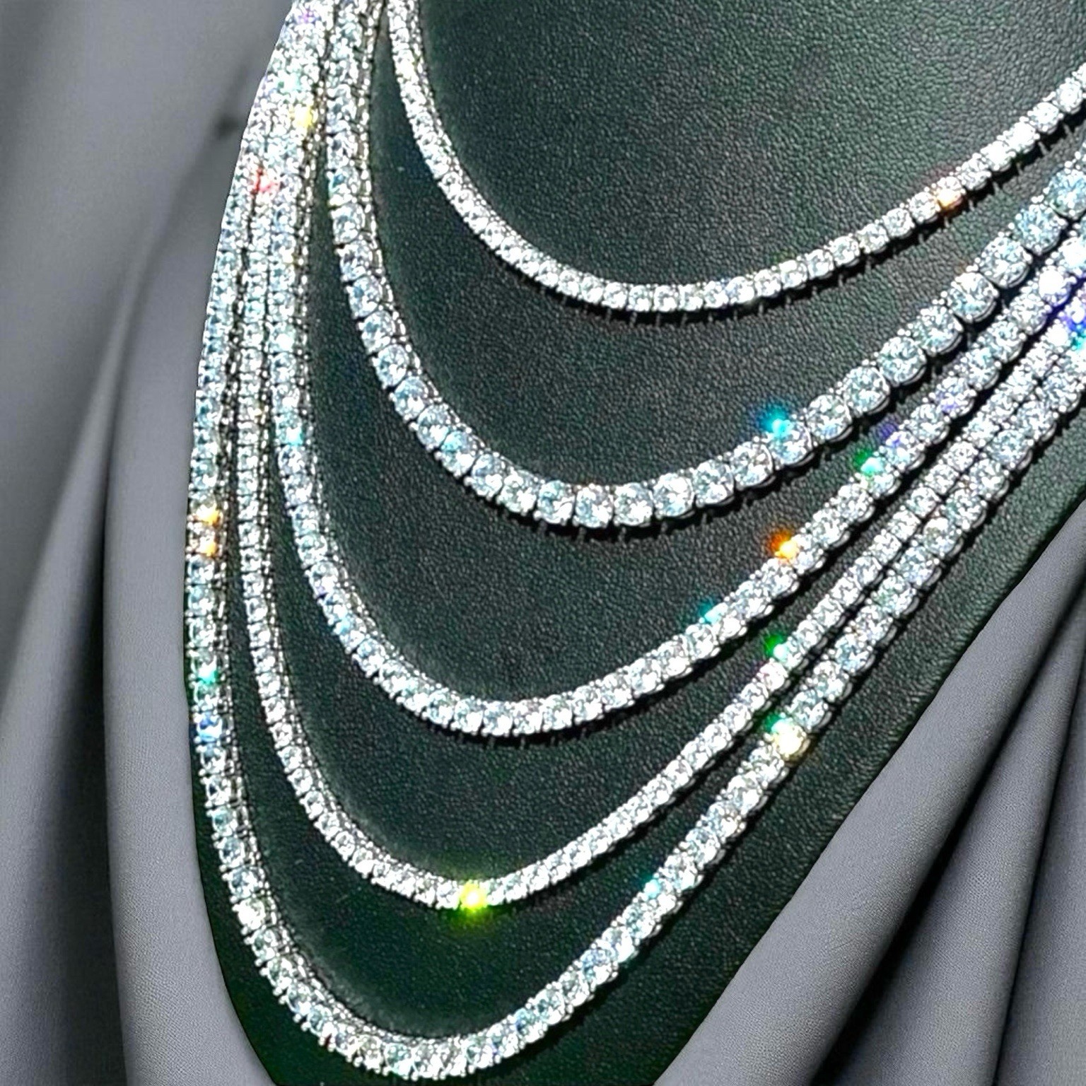 Solid 925 Sterling Silver 3mm-4mm 16”/18”/20” Iced CZ Hip Hop Tennis Necklace