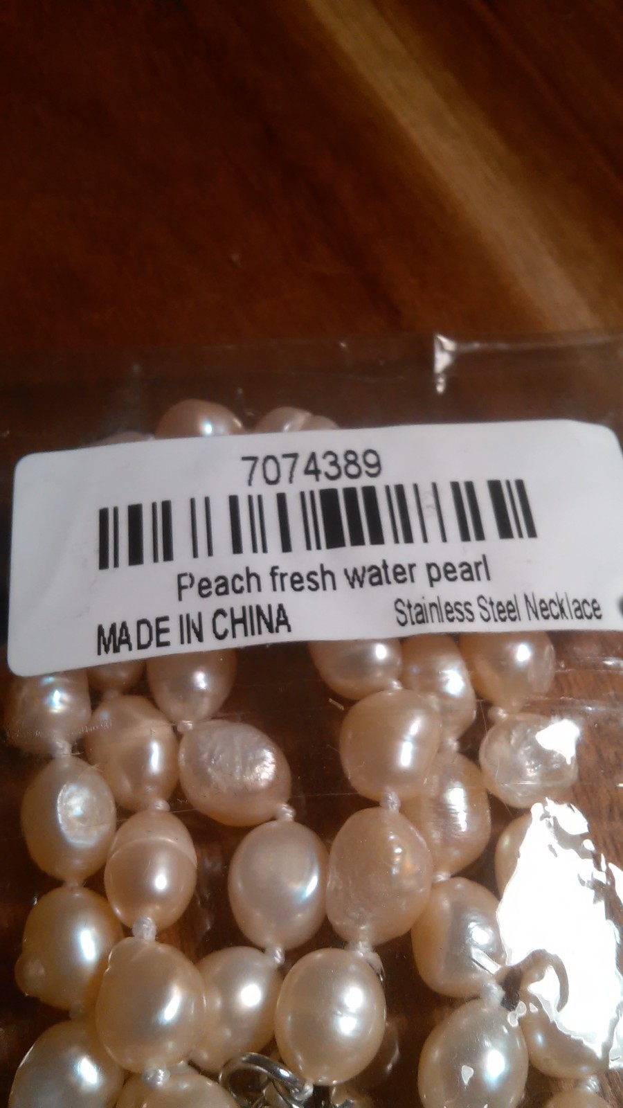 Genuine Peach Freshwater Pearl Stainless Steel Necklace (18 Inch)