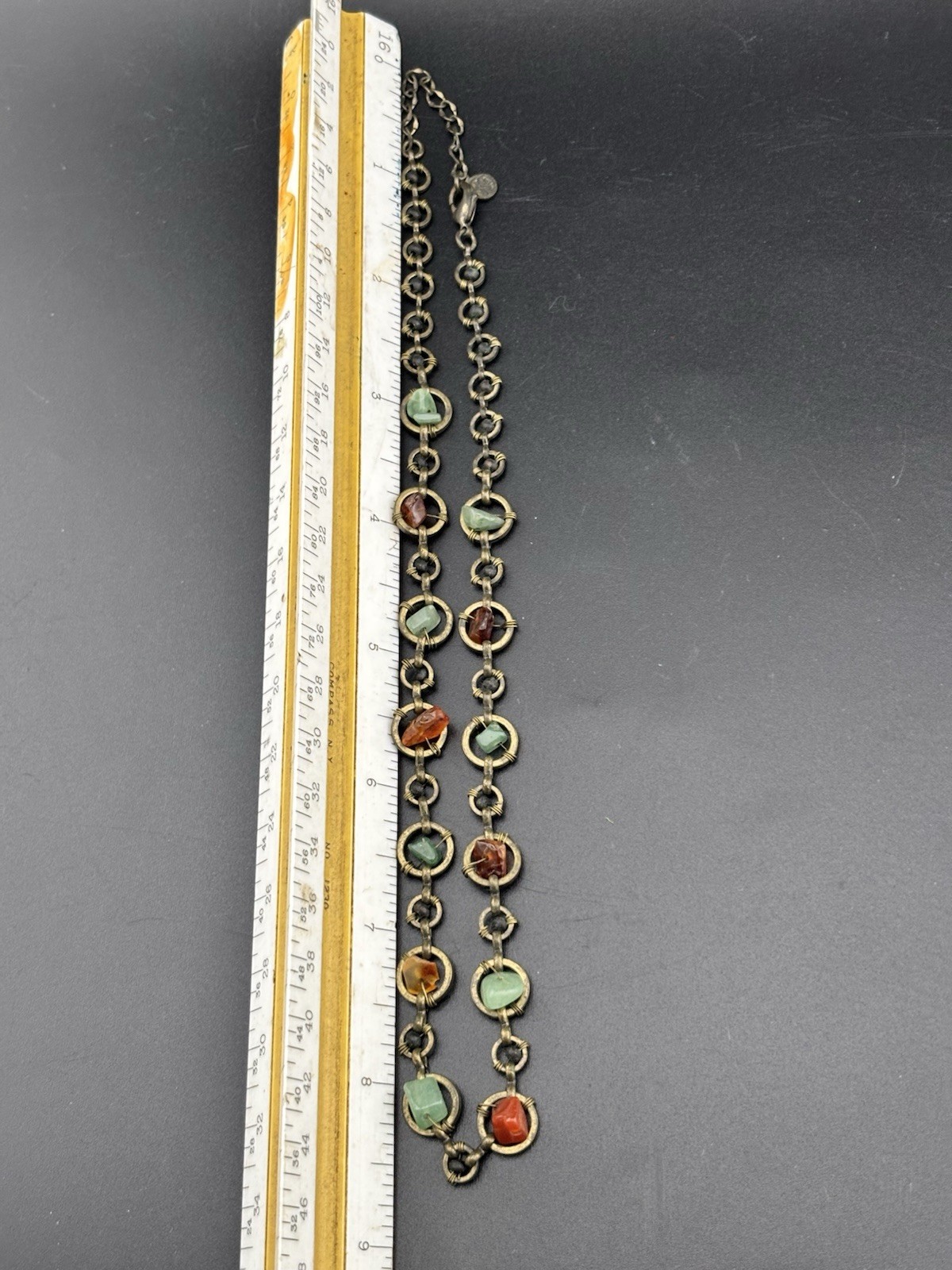 Axcess (Liz Claiborne) XC Artisan Multi Color Stone Necklace Bronze Tone 16–18″