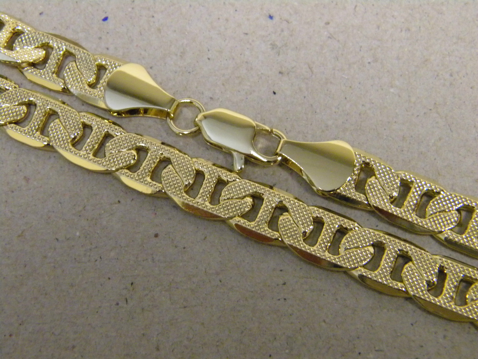 Lady Men Yellow Gold Plated Concave Mariner Chain 24in Inch Long 8mm Wide Frost