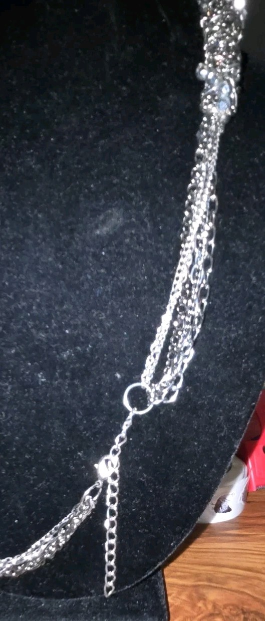 Silver Tone Cable Chain Statement Necklace Clear Round Crystal Beads 28″