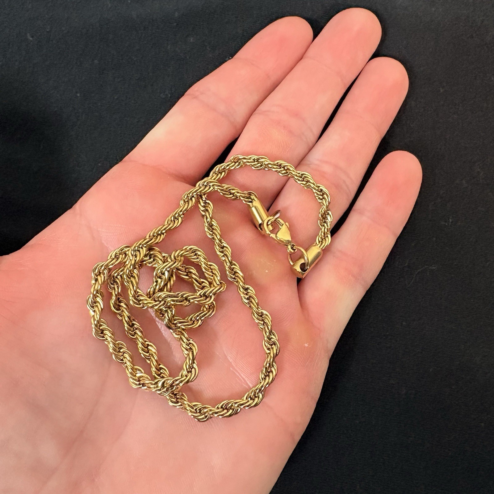 Gold Necklace 18k Gold PVD Plated Stainless Steel 4mm Rope Chain In 26 Inches