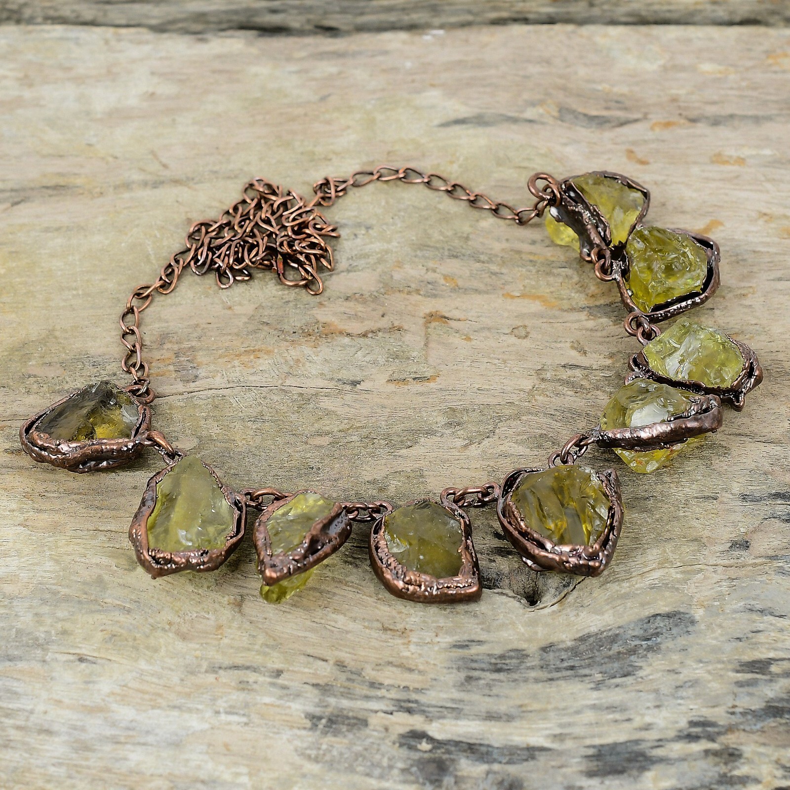 Citrine Rough Copper Gift For Mom Electroformed Chain Adjustable Necklace 18.0″