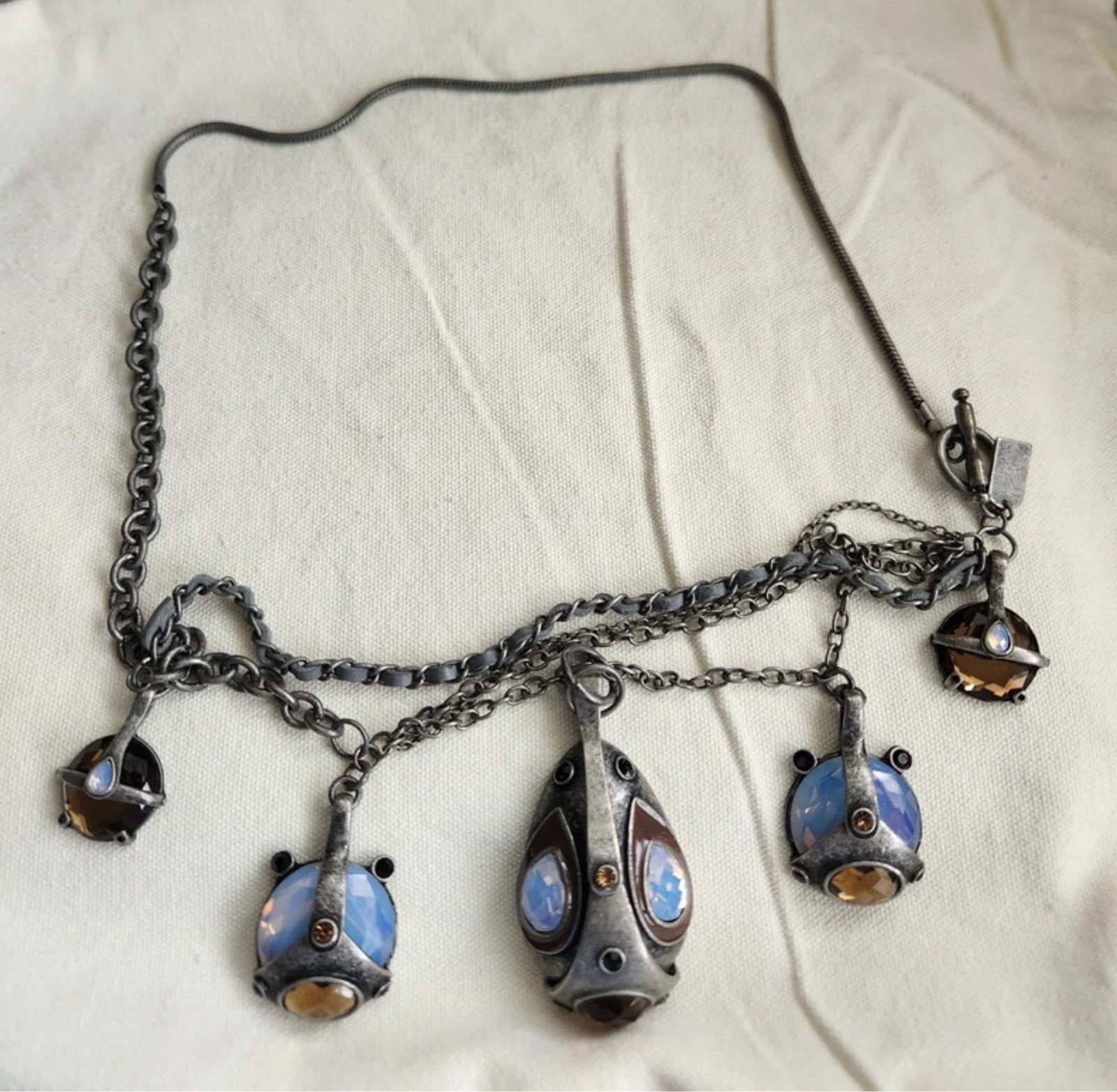 Vintage AllSaints Ladies Multi Pendant Necklace Metal Silver Y2K