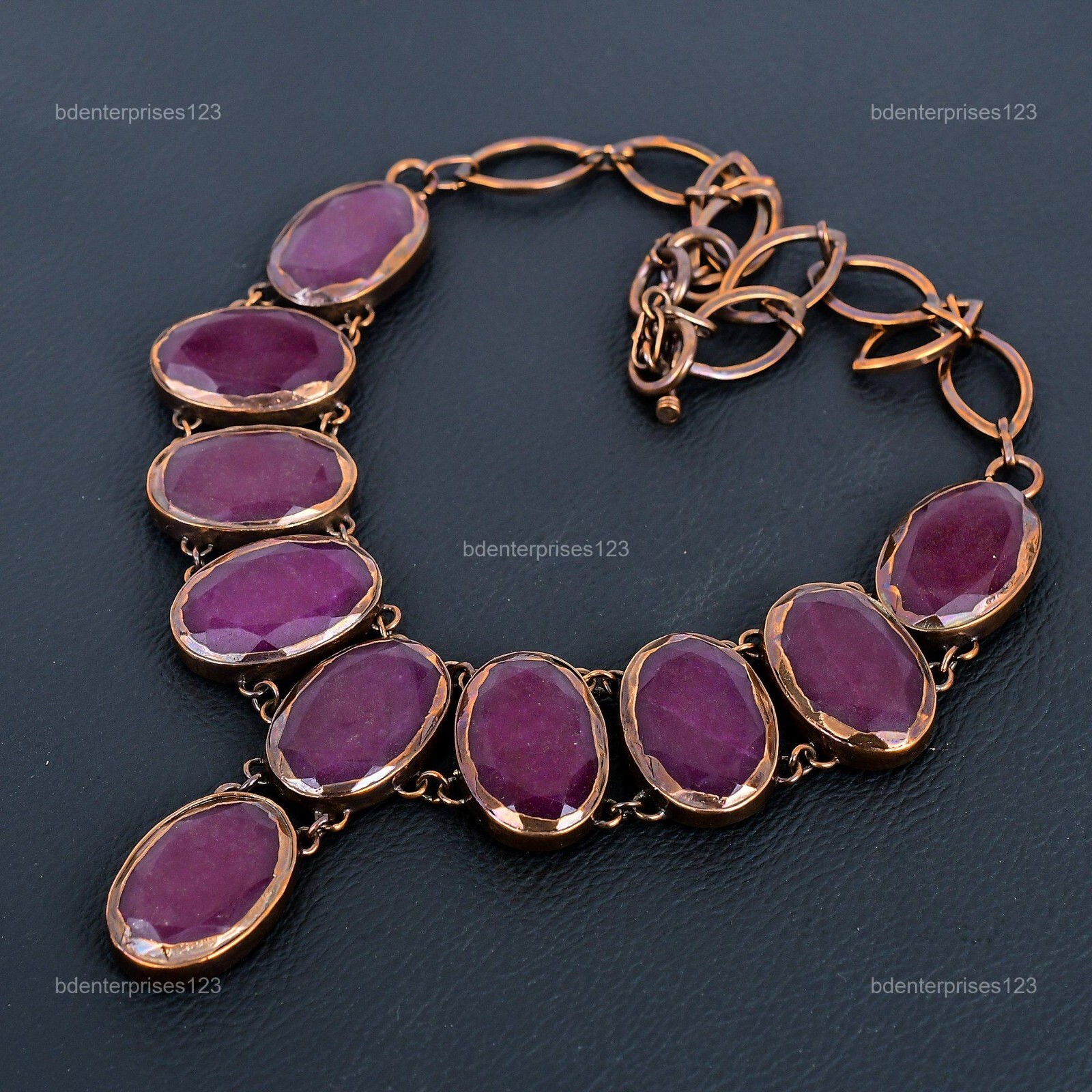 Kashmir Rubi Gemstone Electroformed Artisan Mother Chain Necklace Jewelry Copper