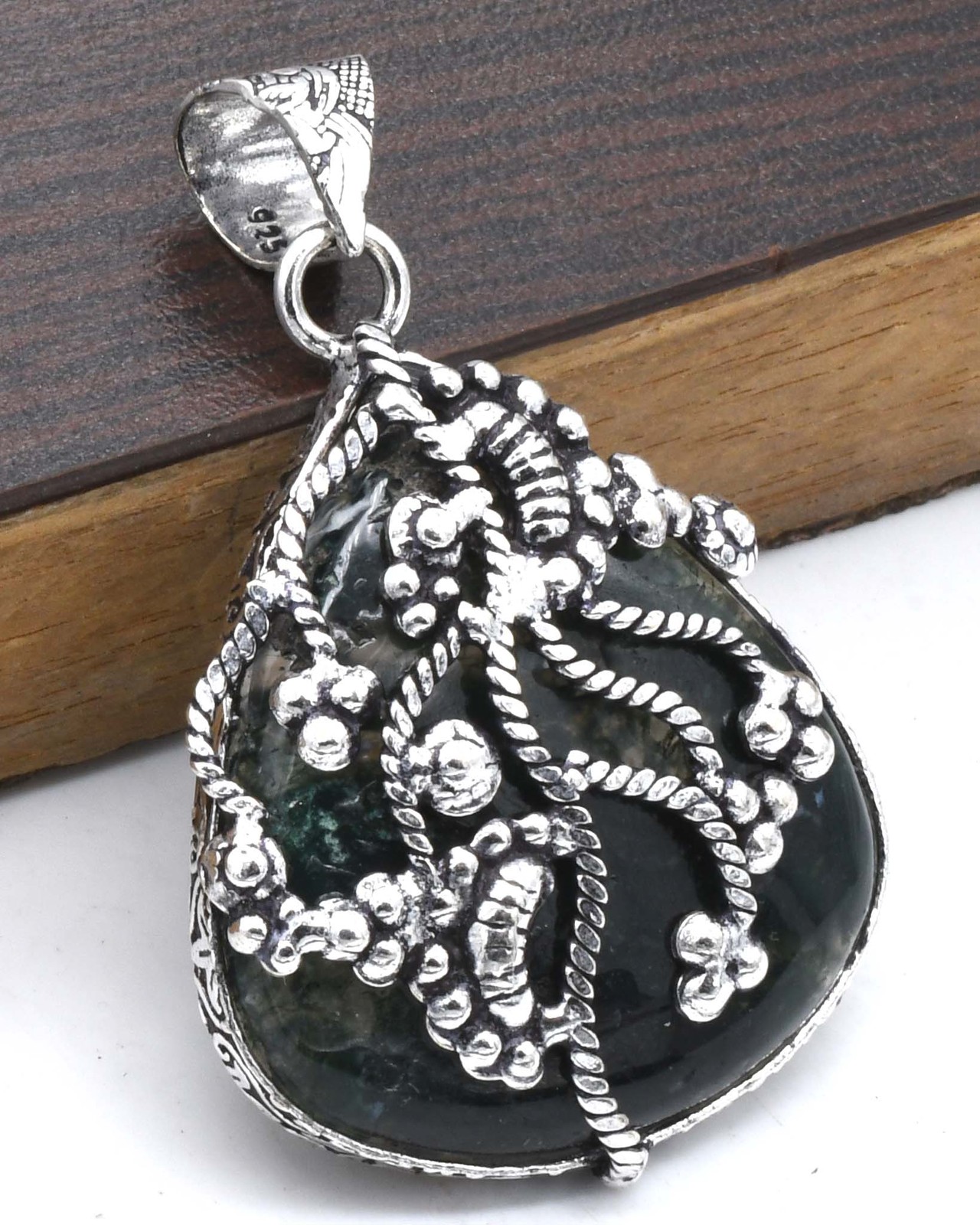 Moss Agate Natural Gemstone Pendant Jewelry 0.8″ P 4387