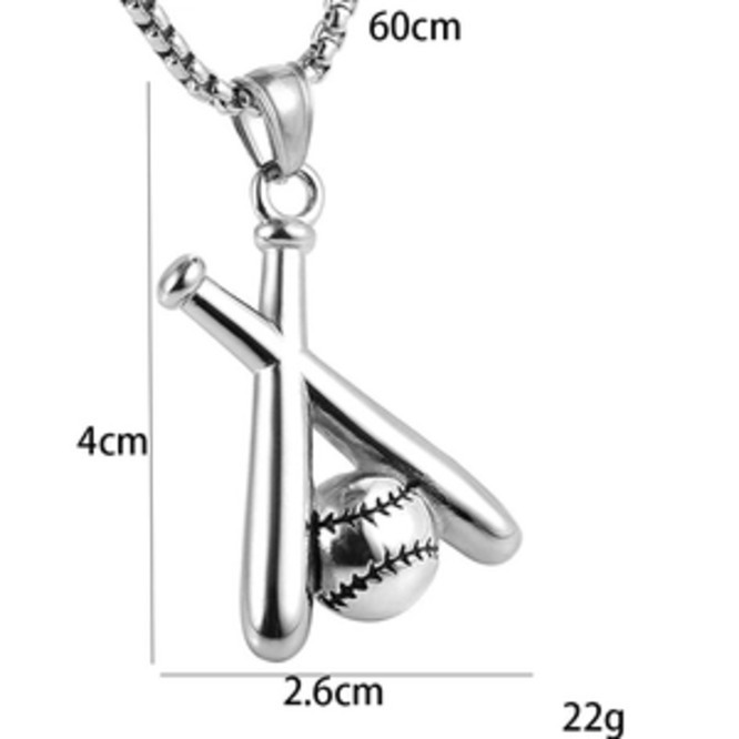 Stylish Men’s Stainless Steel Baseball Bat Pendant Necklace Sports Fan Jewelry