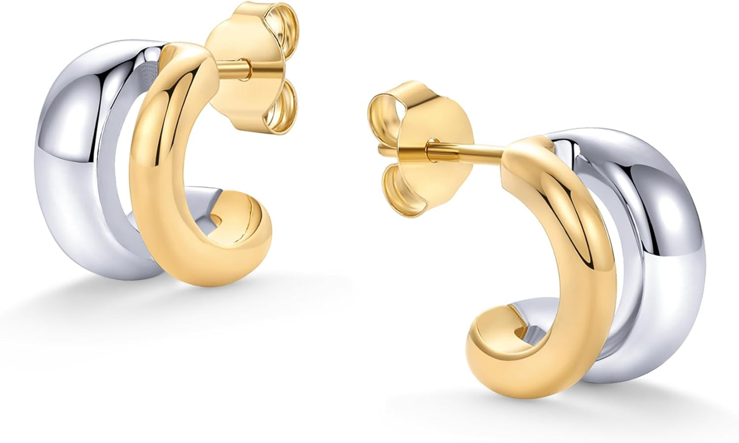 14K Gold Plated and Rhodium Plated Two Tone Multihoop Double Hoop Geometric Earr