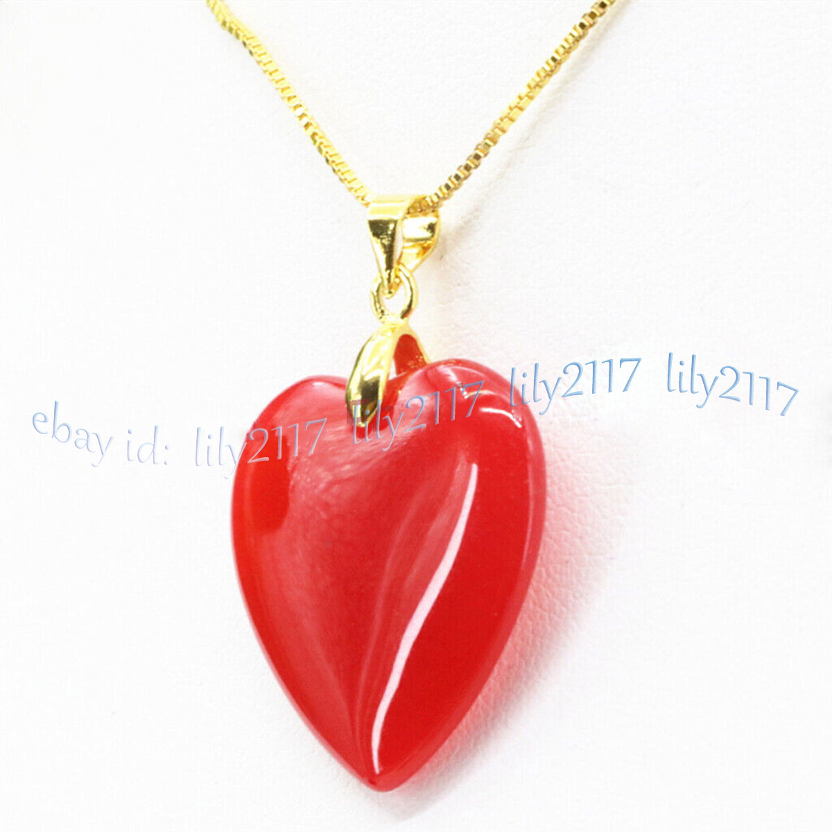 25mm Natural Red Jade Heart Gemstone Pendant Necklace Gold Plated Chain 17″