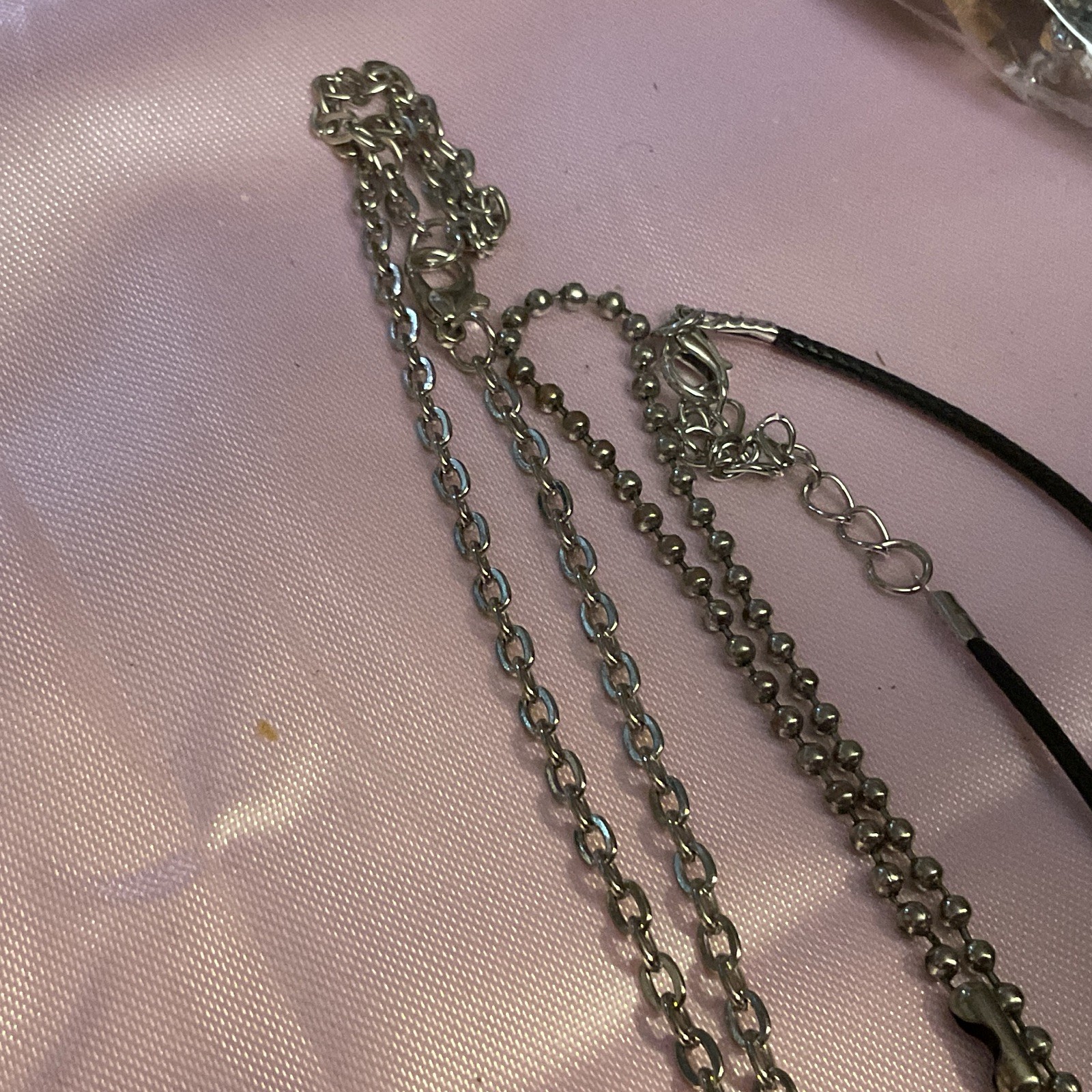 Lot of 3 Silver Tone Pendant Charm Necklaces Crystal Teardrop Black Cord