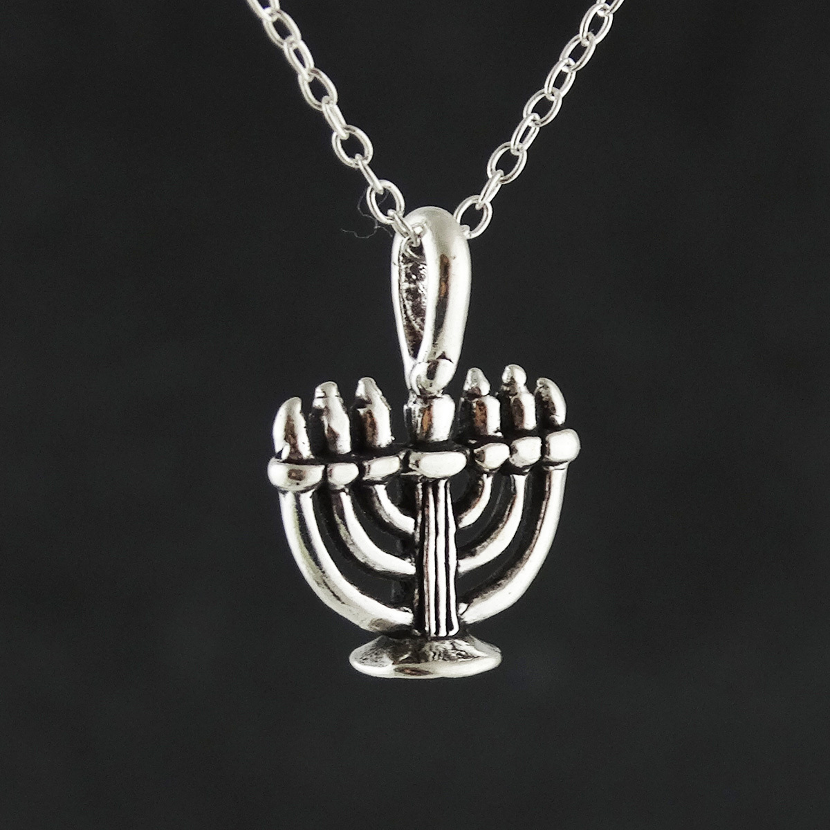 Menorah Necklace – 925 Sterling Silver – Pendant Hanukkah Jewish Festival Lights