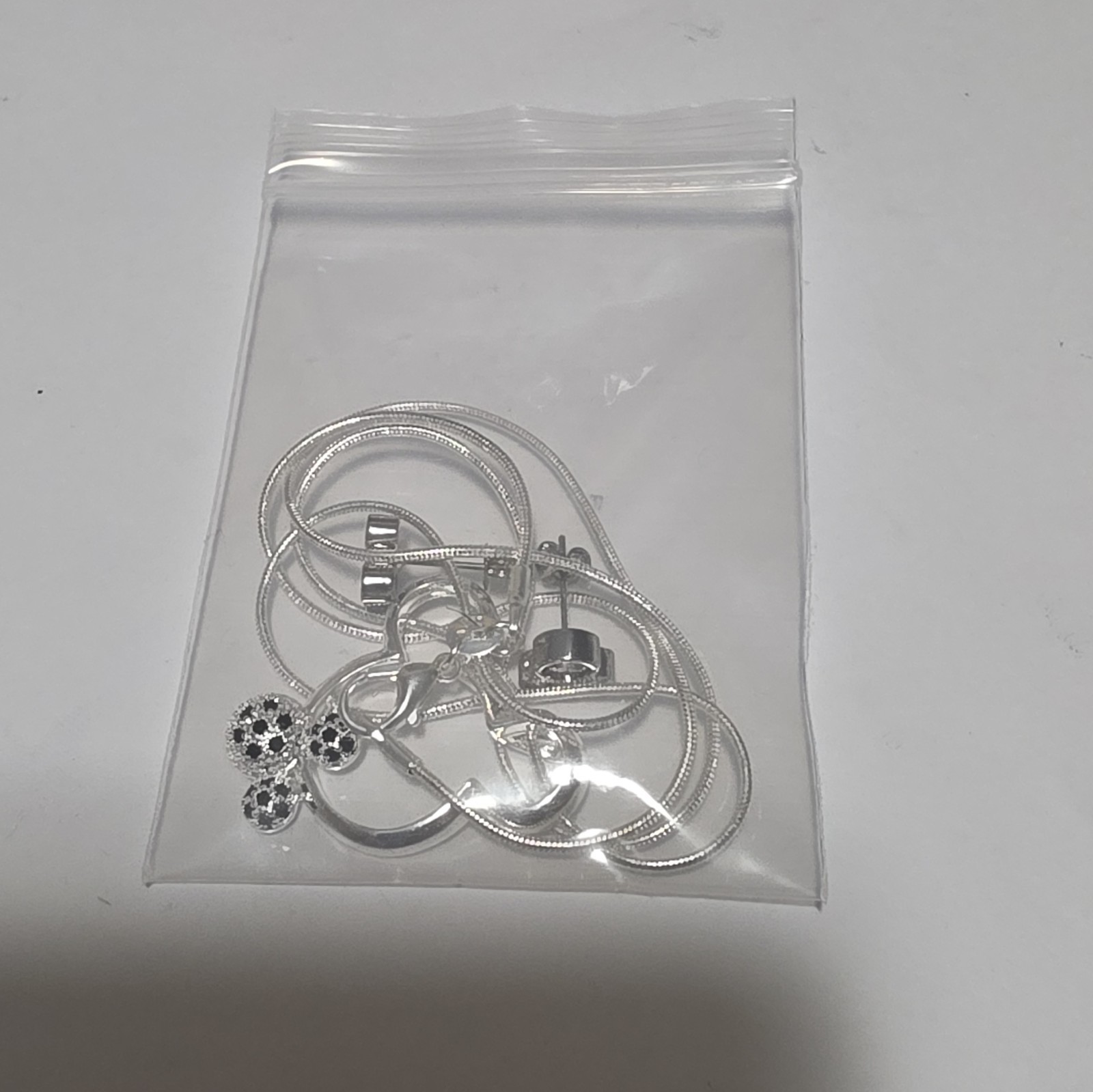 925 Sterling Silver Snake Chain Necklace Animal Charm Pendant Clear CZ Lobster