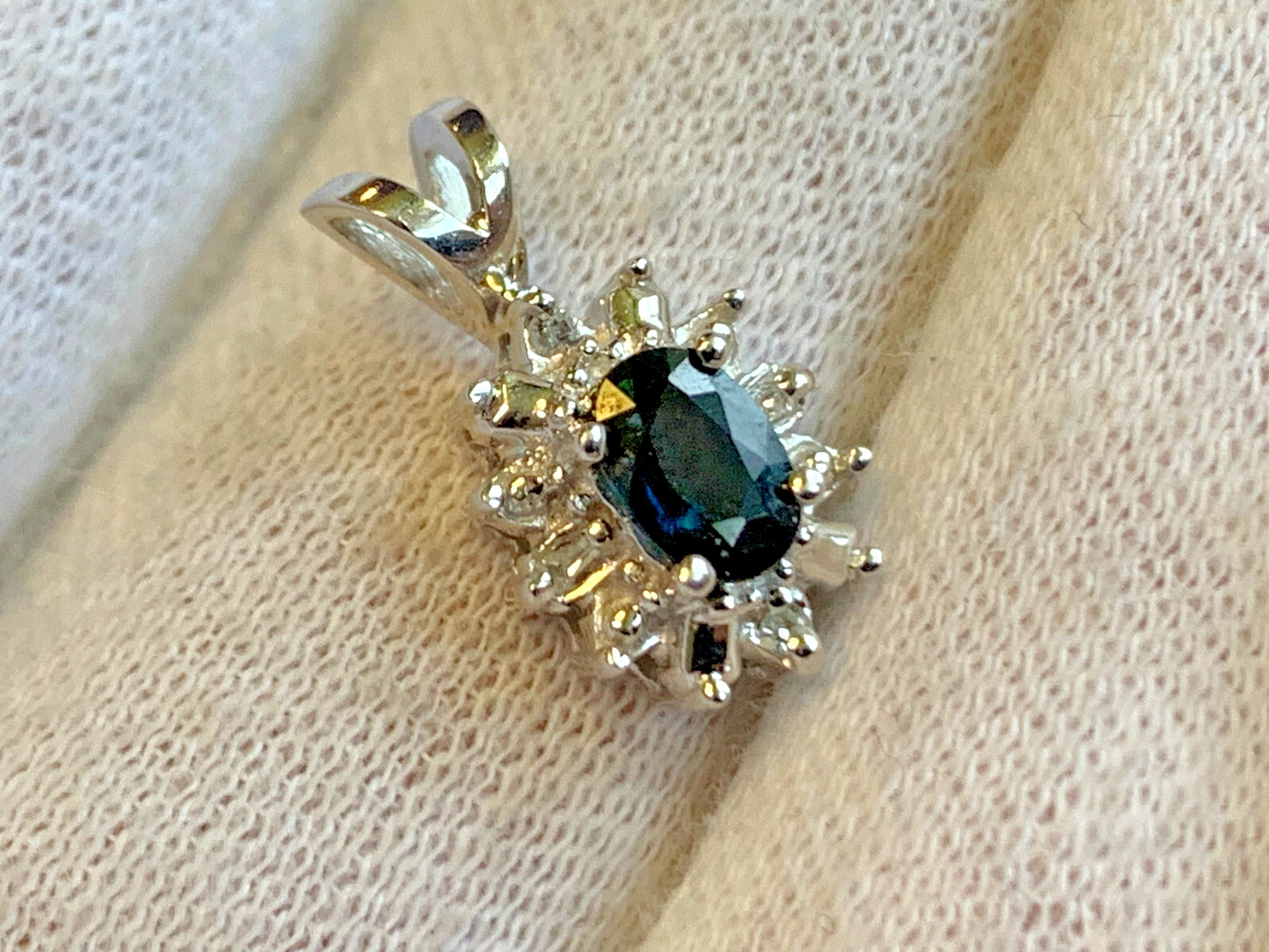 10K White Gold Pendant 1.44g Fine Jewelry Sapphire Color Stone