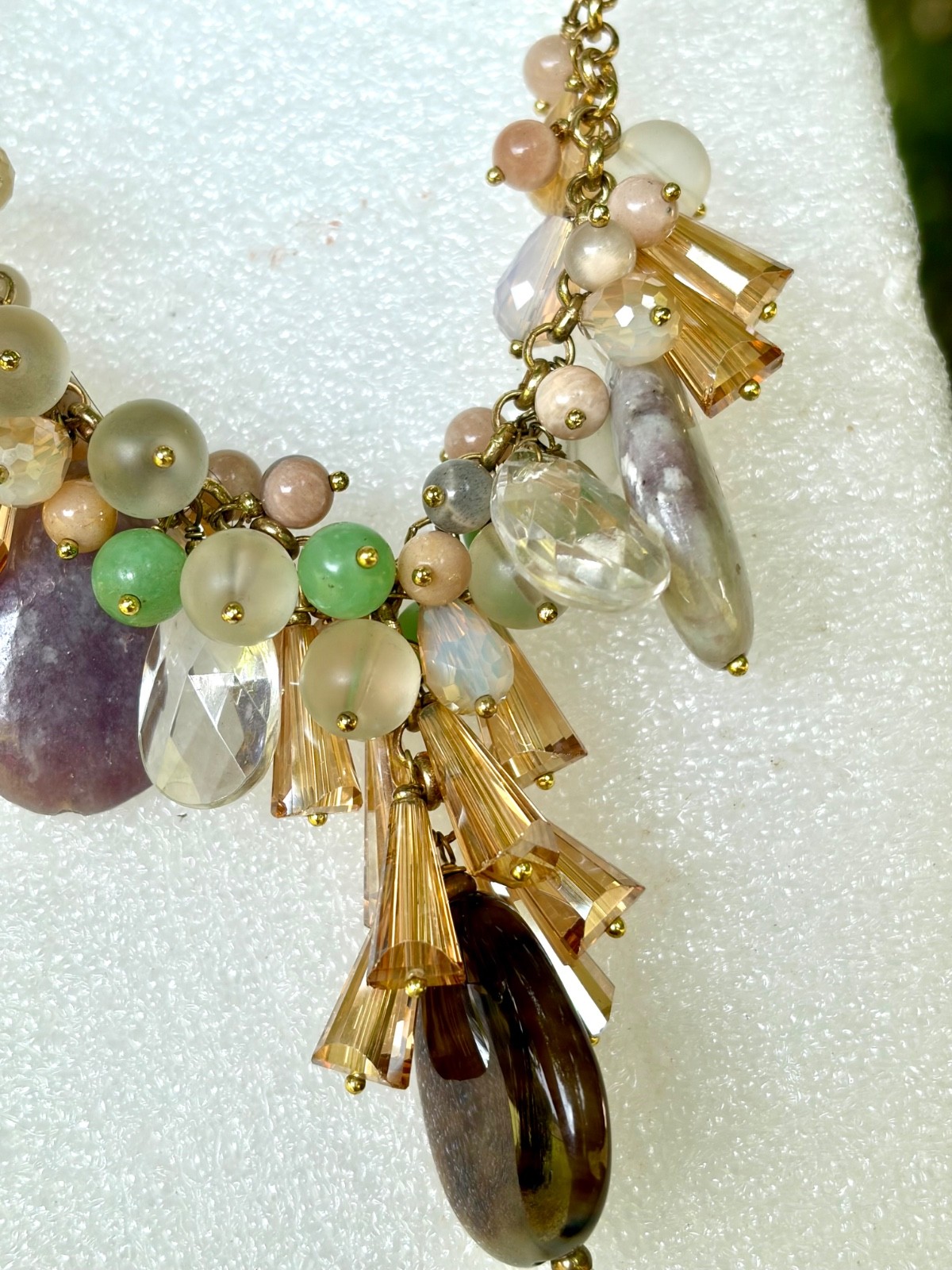 Anthropologie Nakamol Beaded Necklace Crystal Rhinestone Natural Stone Drops
