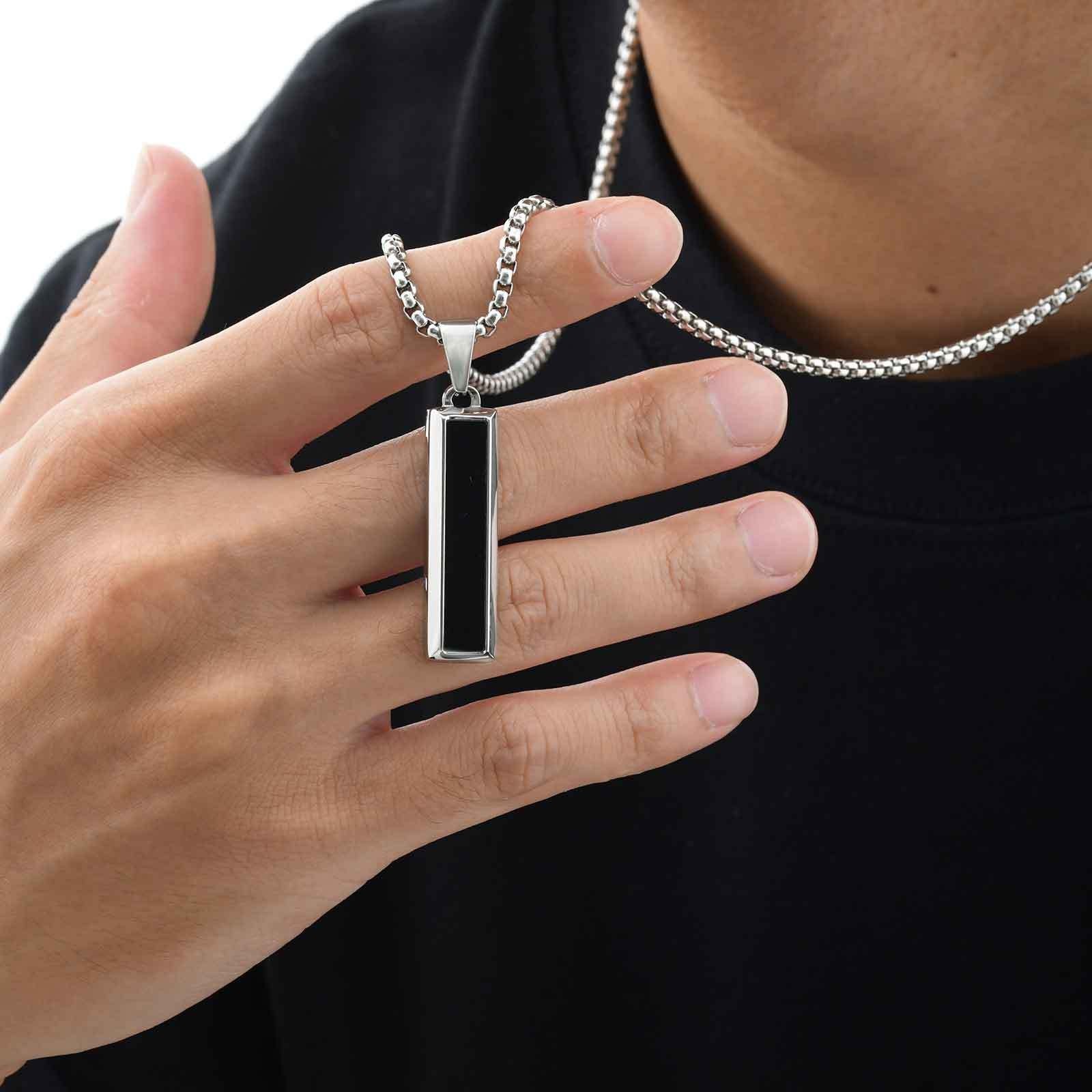 Men’s Fashion Stainless Steel Agate and Turquoise Geometric Bar Pendant Necklace