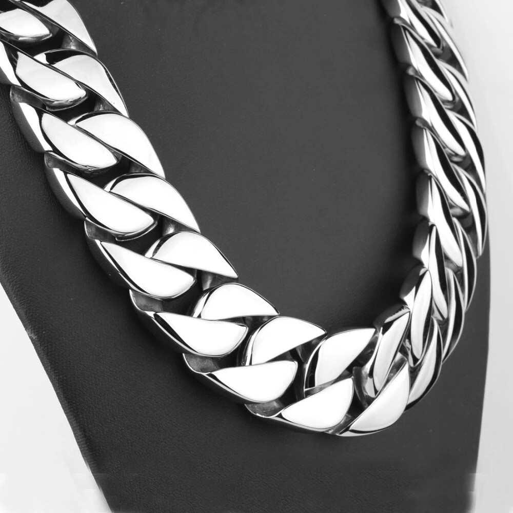 24/32mm Stainless Steel Heavy Gold/Silver Cuban Link Men Women Necklace Bracelet