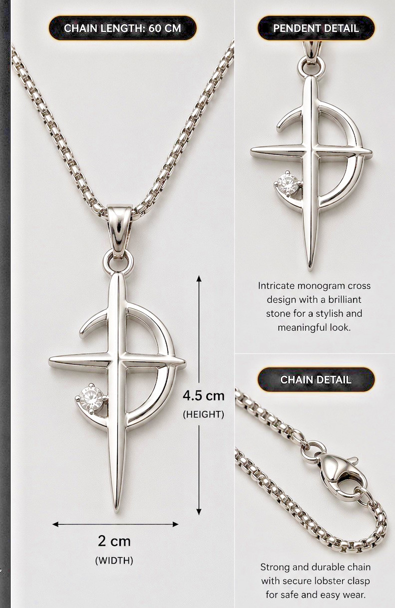 PREMIUM Christian MOON Cross Necklace Crystal Pendant 60cm Chain Stainless Steel