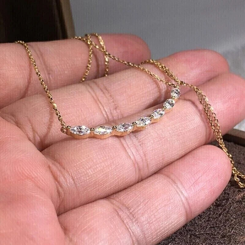 1.50Ct Marquise Simulated Diamond Bar Pendant 18″Necklace 14k Yellow Gold Plated