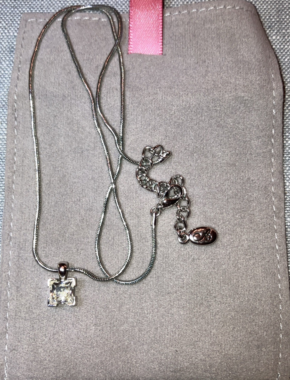 Annaleece Solitaire Pendant Crystal Square Silver Tone 18” Chain