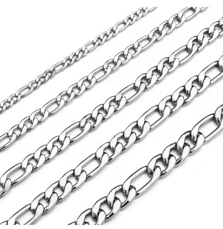 Figaro Necklace Silver Stainless Steel Cuban Curb Chain 18-24″ inch 3-7.5mm Mens