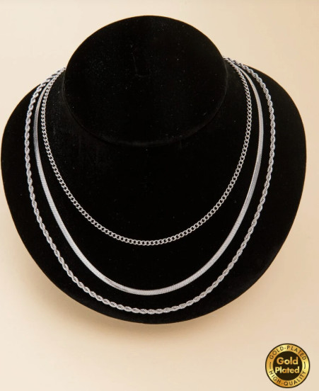 Layered Gold Plated Stainless Steel Necklace 3 Necklaces Snake Rope Twist Chains