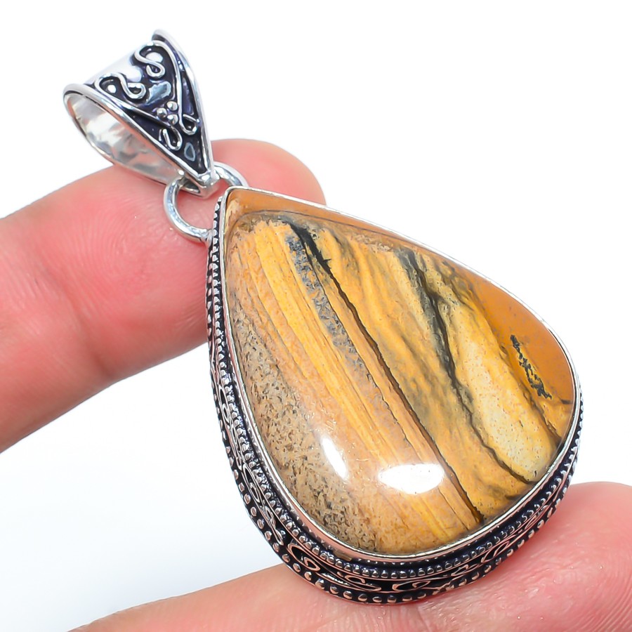 Natural Fine Art – Picture Jasper Silver Handmade Bali Pendant 2.03″ P-290