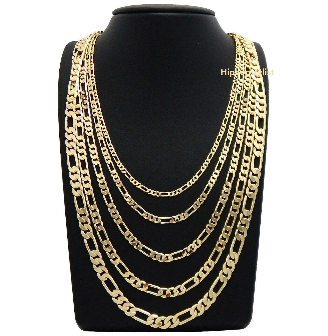 Italian Figaro Link Chain Necklace Bracelet 5mm to 10mm 14K Stamp Gold Plated