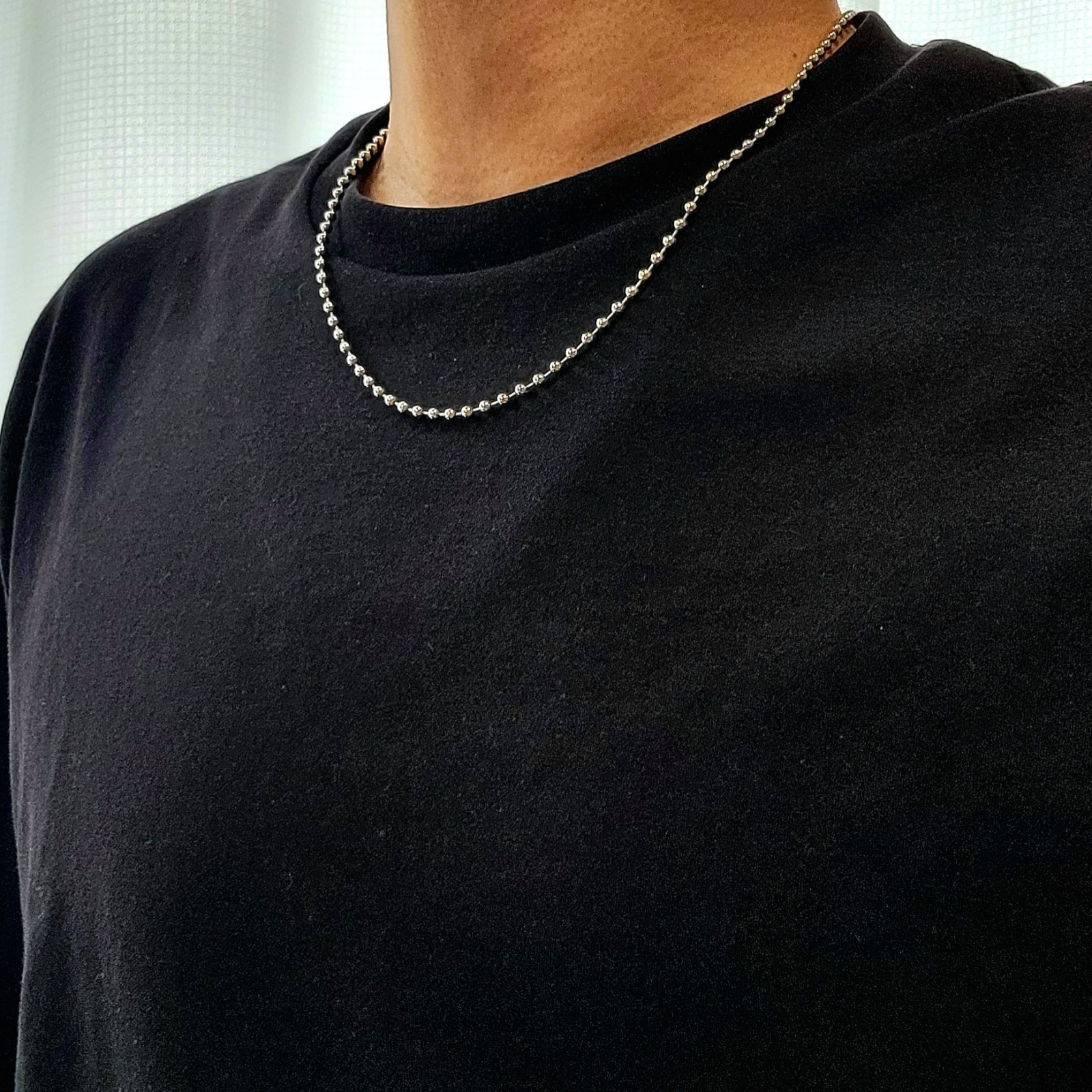 Ball Chain Necklace, 925 Sterling Silver Plated, Engraved, 50 cm