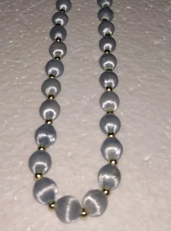 2 Necklaces W/ Silk Satin Thread Over Beads 28″ In Pastel Blue & Multicolors.