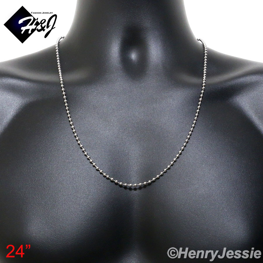 24″MEN’s Stainless Steel 2.5mm Silver Beads Ball Link Chain Necklace