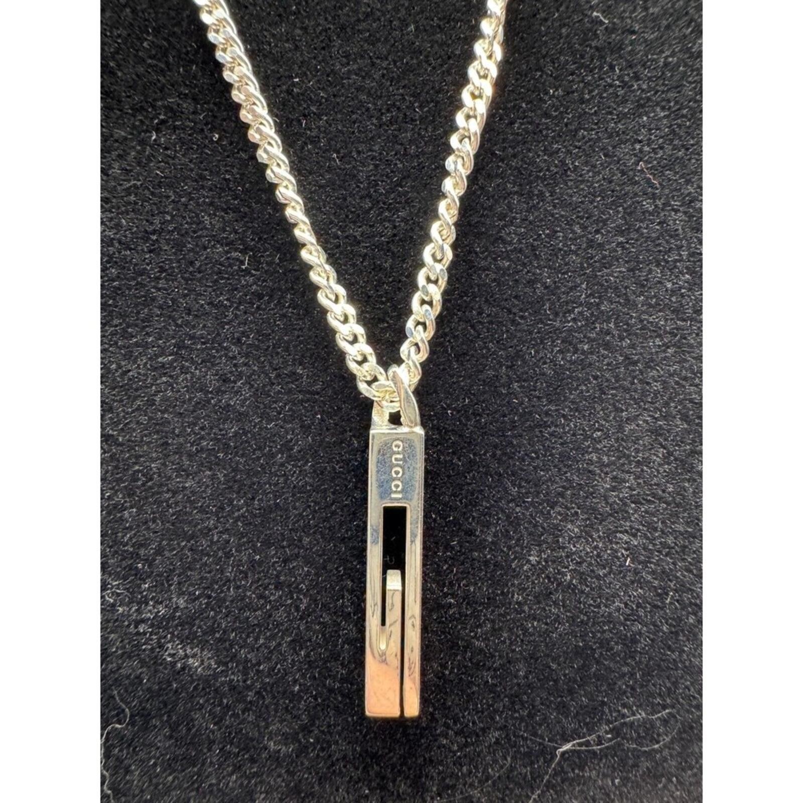 Gucci Vintage G Square Bar Silver Chain Necklace 50cm Made in Italy