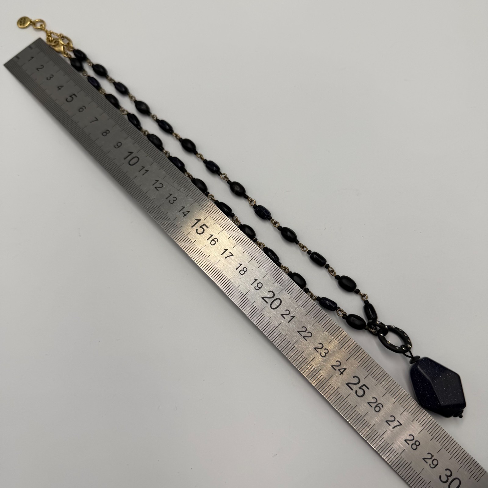 Vintage Black Beaded Pendant Necklace Gold Tone Toggle Clasp 1980s Style 45cm