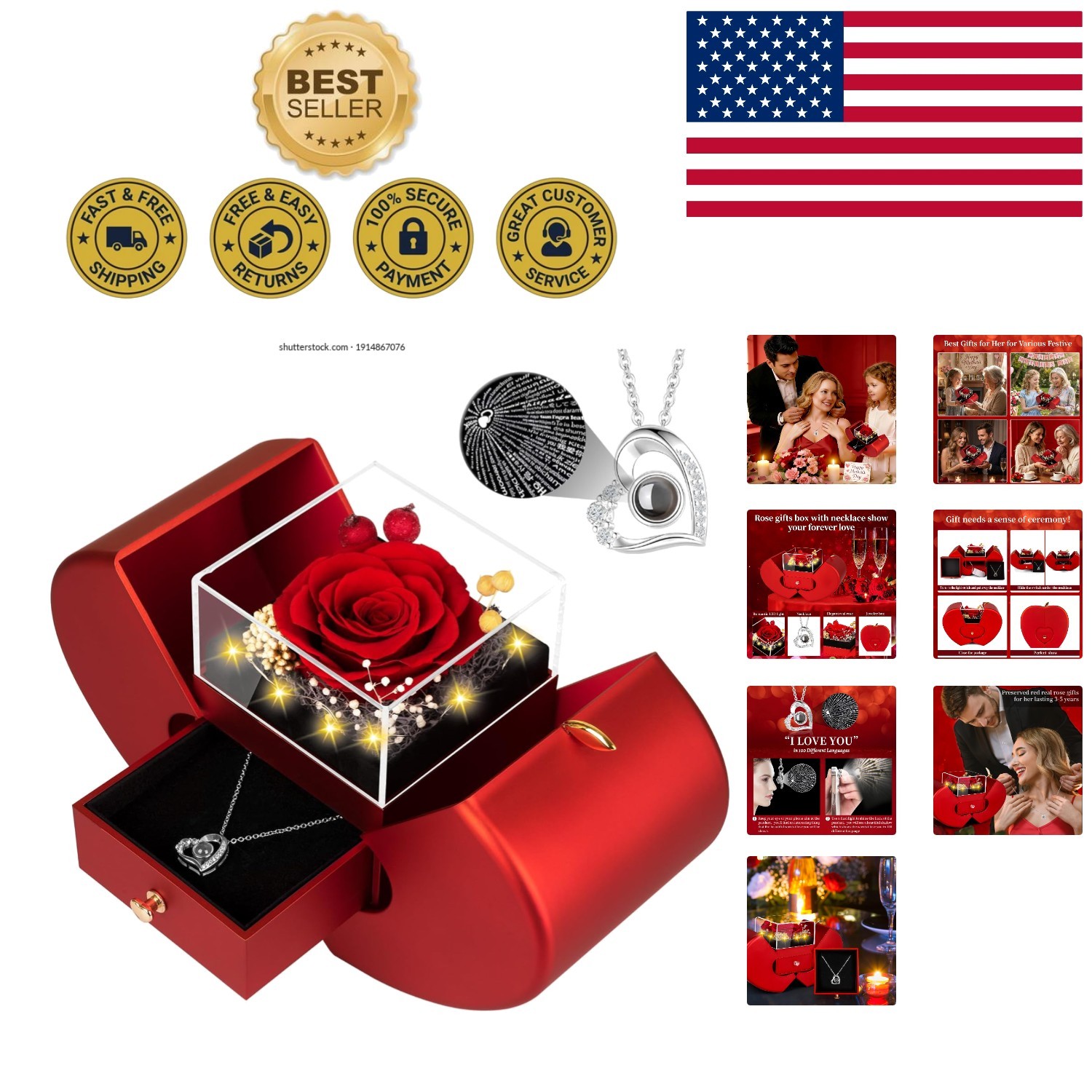 I Love You Necklace with Preserved Rose – Timeless Gift for Special Occasions