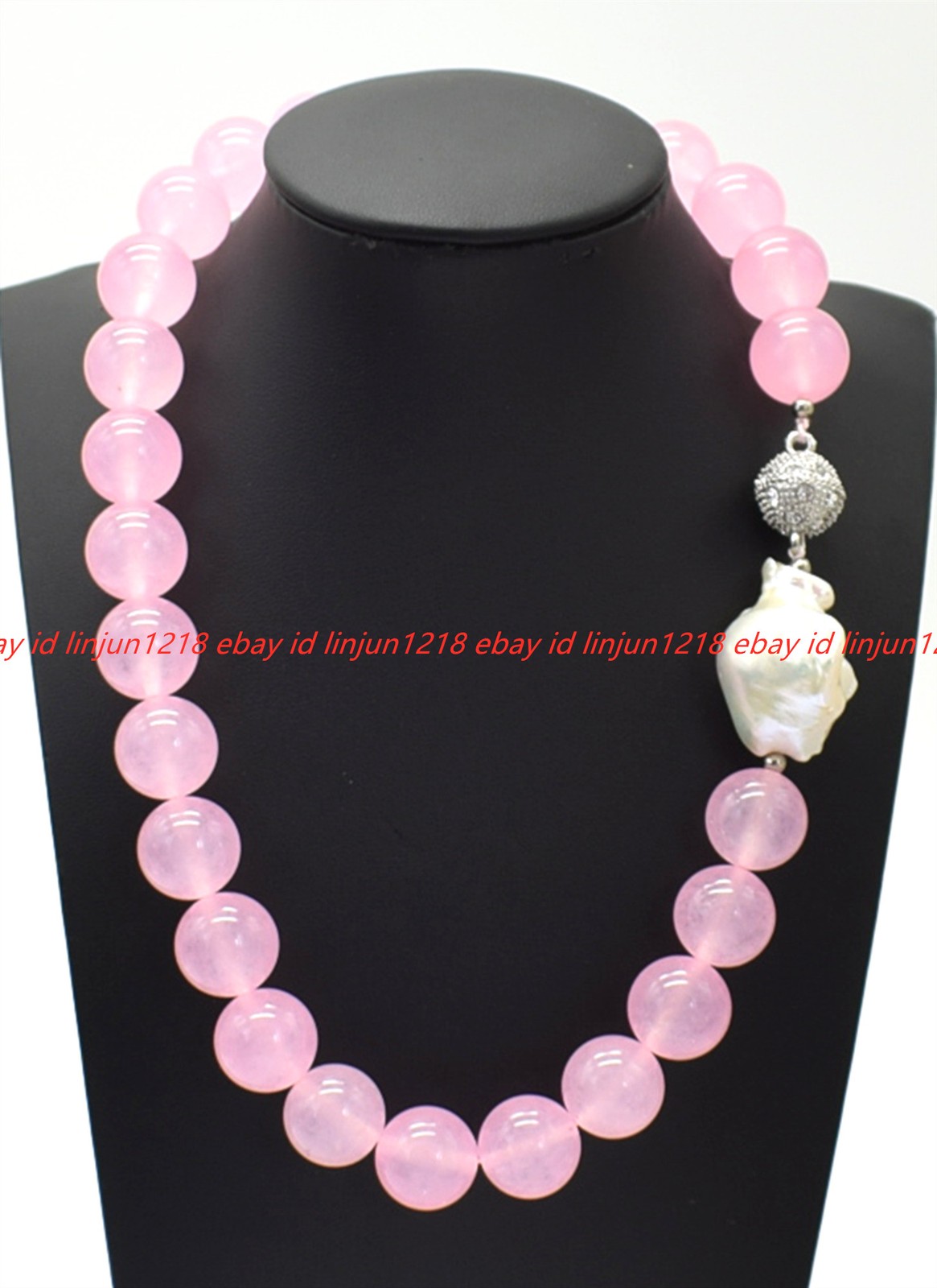 Natural 10/12/14mm Pink Jade White Baroque Pearl Round Beads Necklace 16-28in