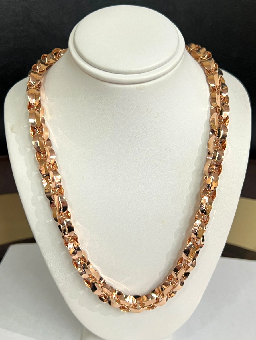 MILOR ITALY ROSE GOLD TONED BRONZE TURKISH LINK 8MM CHAIN NECKLACE 20″